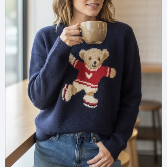 Daisy Street Sweaters - Daisy Street Teddy Crew Neck Pullover Sweater Blue Medium